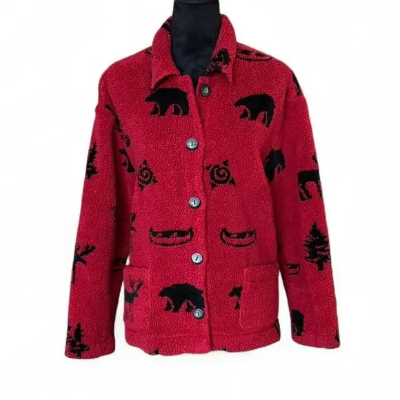 Oversized Red Fleece Jacket – Cabincore Bear Cozy 2-3X - Picture 1 of 8